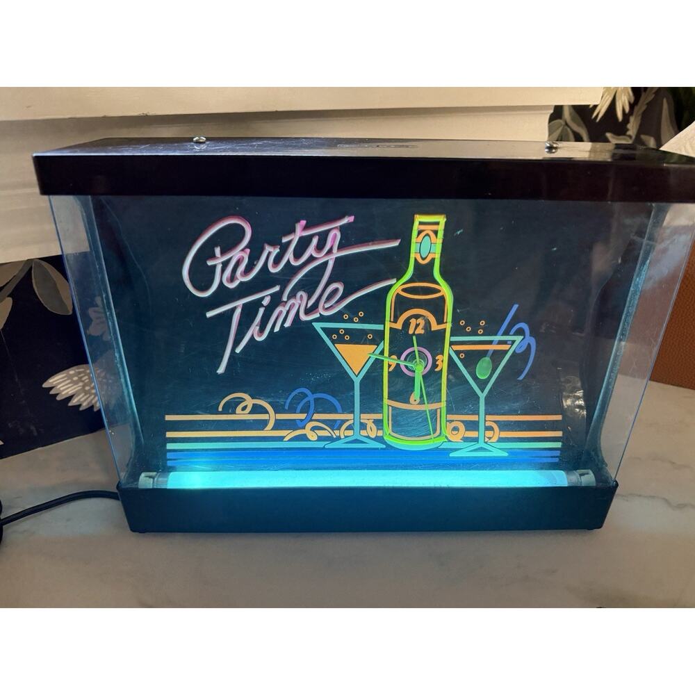 1980’s Neon Clock Party Time Black Light Works Clock Does Not Work